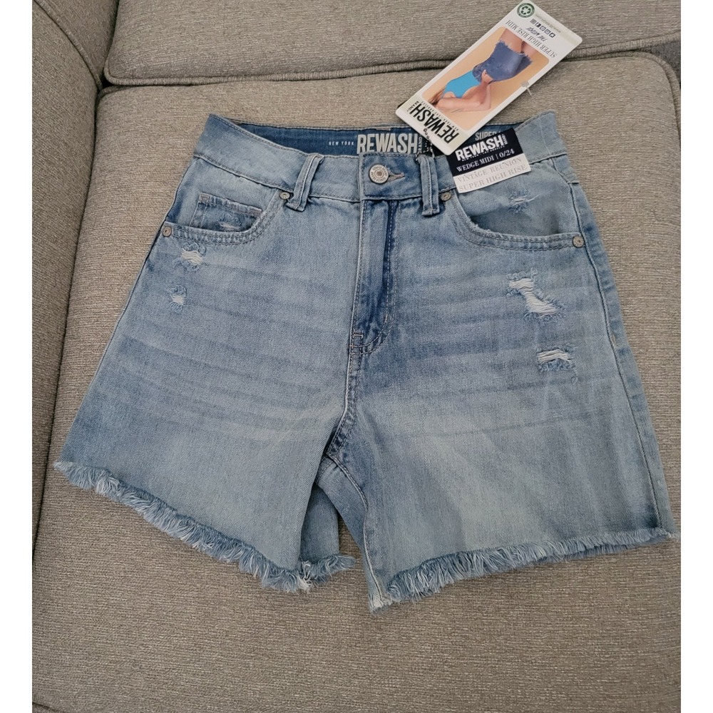 Rewash Super High Rise Wedge Midi Jean‎ Shorts 0/24 Raw Hem Distressed Denim NWT